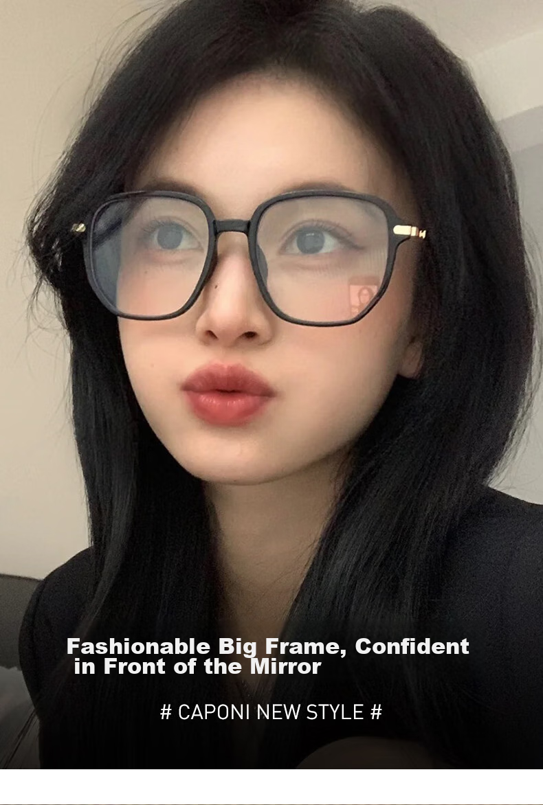 CAPONI Myopia Glasses for Women, Anti-Blue Light Radiation, Black Frame, Photochromic Lenses, Lightweight Black Large Frame, Face-Slimming, Can Be Fitted with Prescription Lenses 3