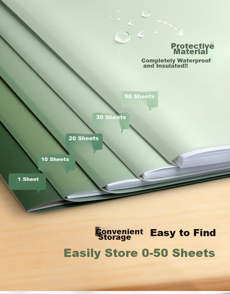 Shaonianban File Folder, Two-Page Document Holder for A4 Gradient Single Sheet, Office Stationery, Single Page Exam Paper Storage Bag, L-Shaped Waterproof Single Sheet Exam Paper Folder, Storage Folder, Green, Pack of 5 6