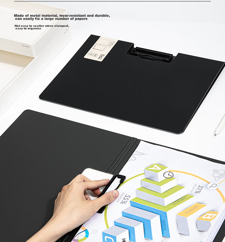 Deli A4 Landscape Folding Clipboard Meeting Folder File Organizer Student Poetry Recitation Contract Clipboard Exam Paper Storage Folder Menu Holder Office Supplies Fashionable 5011 Black 7