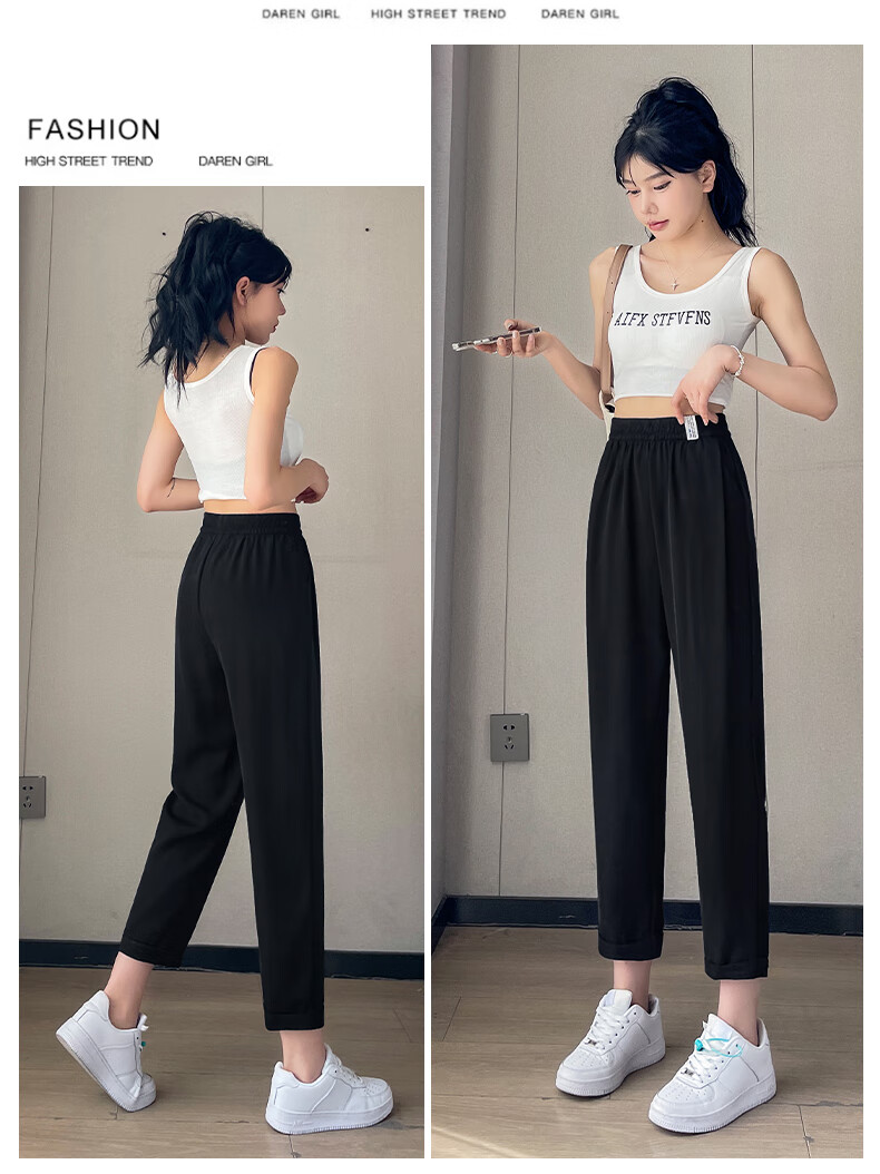 LangSha Haren Suit Pants for Women, Spring And Summer Lightweight, Draping High-End Nine-Point Wide-Leg Pants, Straight-Leg Haren Trousers for Wome 29