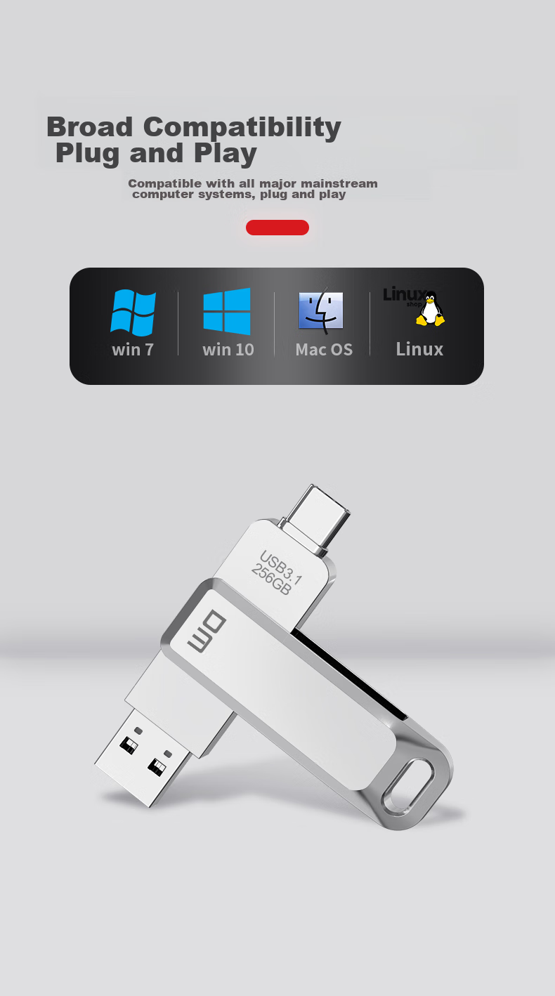DM Daimai 256GB Type-C USB3.2 Phone Flash Drive, Metal PD168 Dual Interface Phone And Computer Compatible Thumb Drive 9