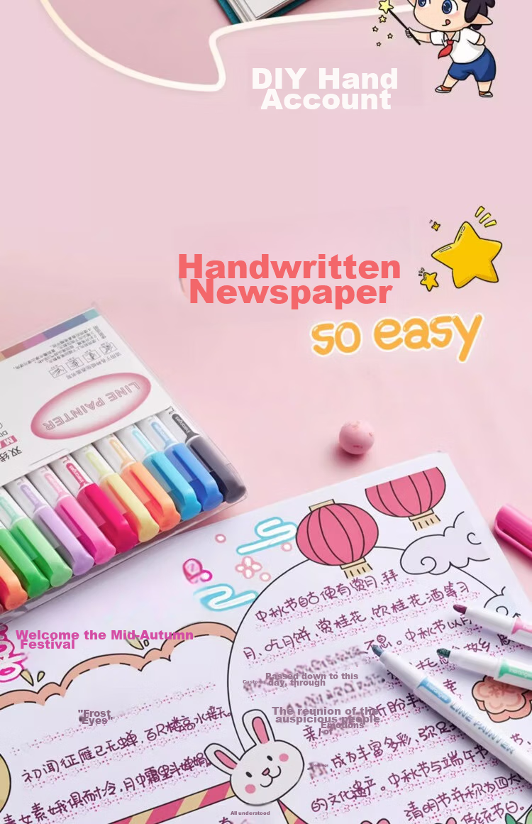 Liupintang Double-Line Outline Pen, 12 Colors, Gel Dual-Color Fluorescent Marker, for Writing, Students And Children, Floral Pattern Journaling, Colorful Pens, Curved Line Drawing, Small Newspaper Marking, Outlining Pe 7