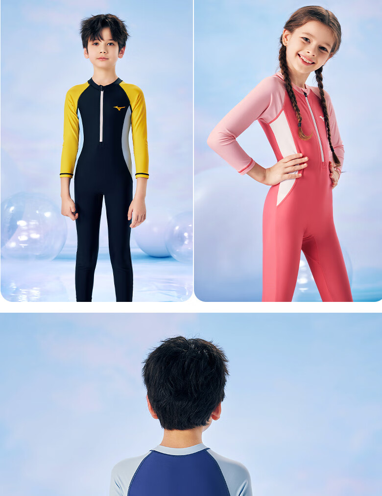 MIZUNO Children's Swimsuit, One-Piece Long-Sleeve Sun Protection Surfing Suit for Girls And Boys, Quick-Drying Baby Hot Spring Swimwear B447 Purple 130 17