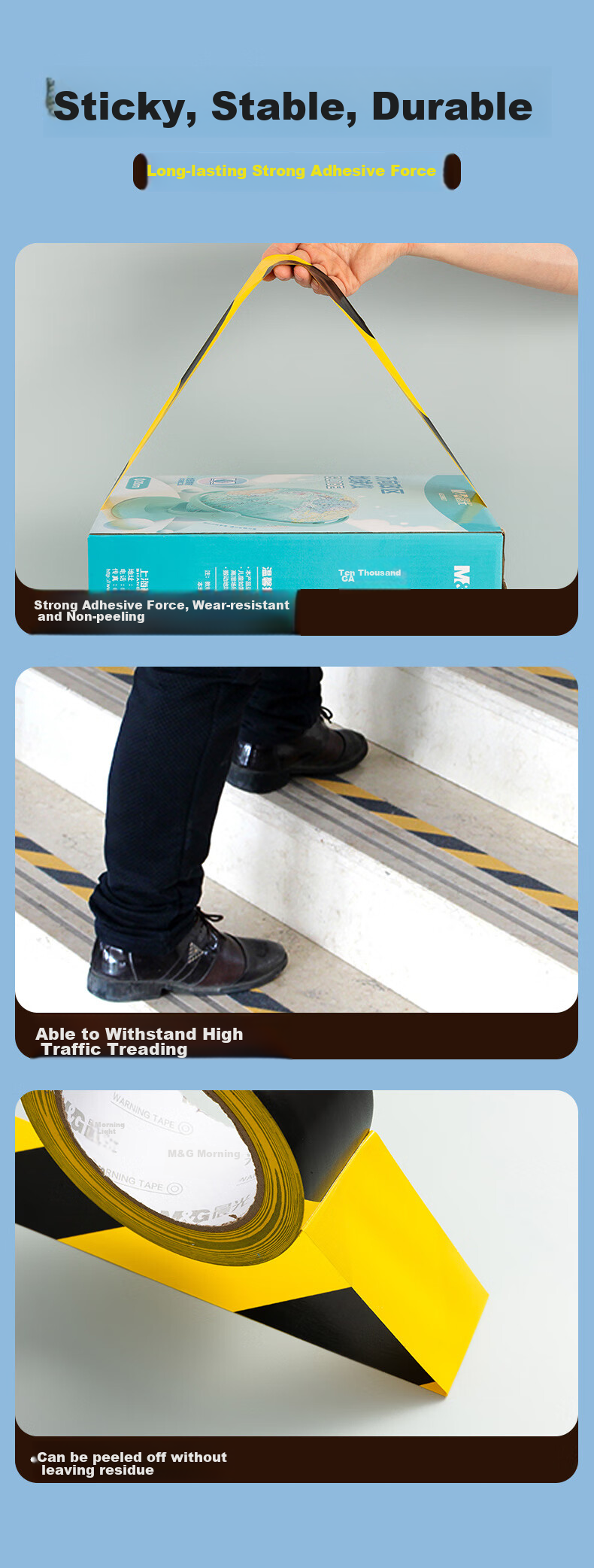 M&G Yellow And Black Safety Warning Tape, 48*20y, Single Roll, Zebra Crossing Factory Warehouse Tape, Safety Positioning Marking Sticker, Eye-Catching Typhoon Windproof Window Reinforcement, AJD95749 6
