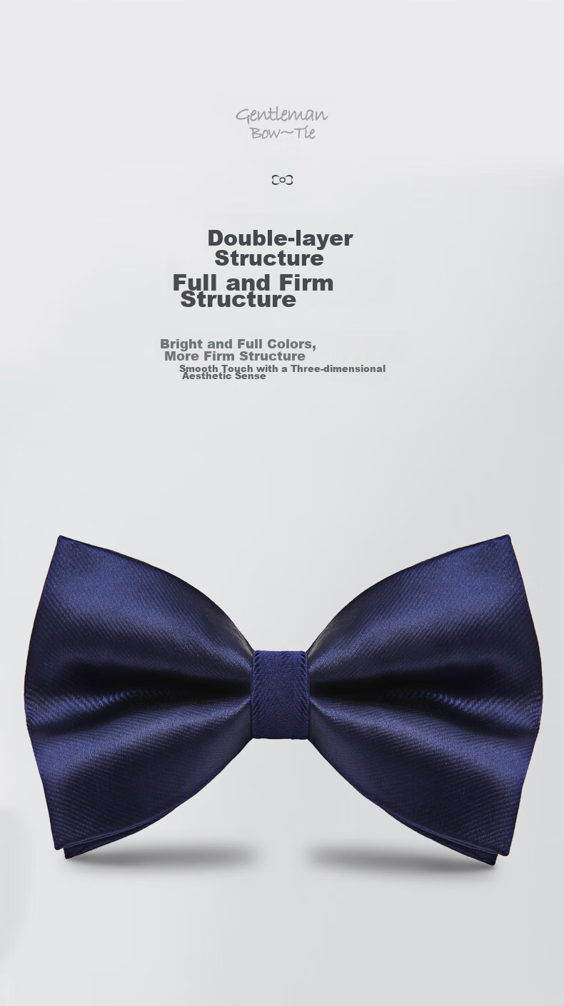 Luomeng Men's Bow Tie, Formal Wear for Groom's Wedding, Fashionable Bow Tie, Solid Color Bow Tie, Navy Blue 3