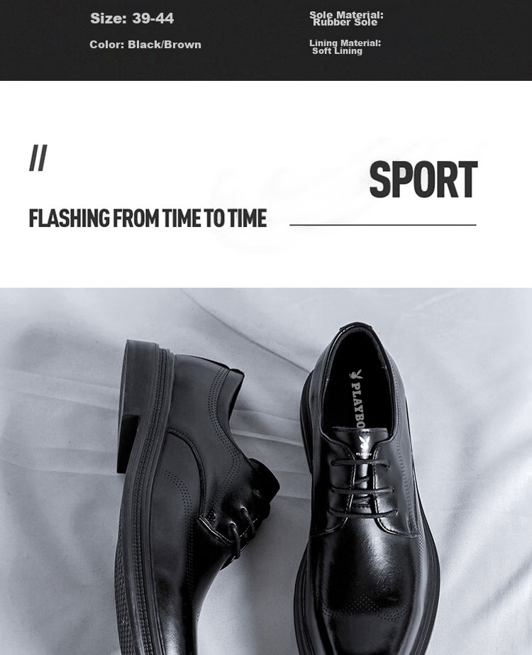 PLAYBOY Leather Shoes for Men, Spring/summer 2026 Formal Business Casual Shoes, Fashionable Lightweight Footwear for Men, Black, Size 39 4