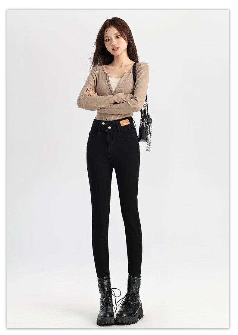 Pierre Cardin Jeans for Women, Autumn Elastic Comfortable High-Waist Fleece-Lined Warm Skinny Pants, Blue-Gray, Size 29 20