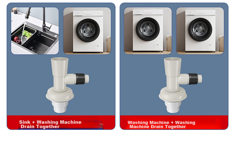 Larsd T16 Washing Machine Drain Pipe Tee Fitting, Anti-Odor Drainage Pipe Seal Ring Tee Two-I 4
