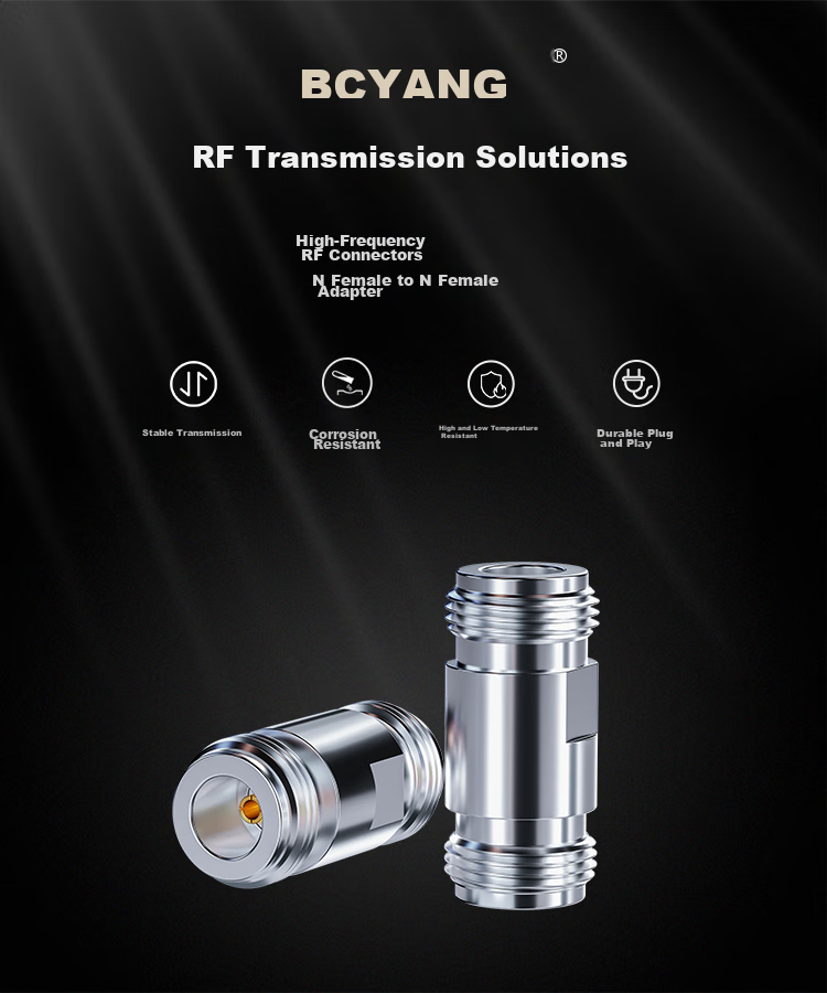 BOYANG High-Frequency RF Coaxial Connector, 50 Ohm N Female to N Female Adapter, N-Type Female Straight-Through Head NF-NF Double Female Adapter, 1 Piece, BY-N 1