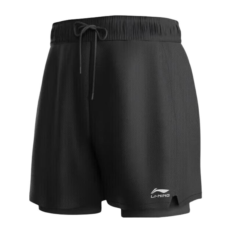 Li-Ning Sports Shorts, Swim Trunks for Men And Women, Double-Layer Anti-Embarrassment, Quick-Drying, Loose-Fitting, Breathable, for Running, Fitness, Beach, Seaside, Black, Size L