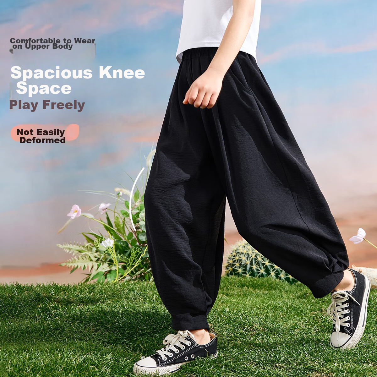 ASK JUNIOR Lantern Pants for Girls, Summer Loose Comfortable Ice Silk Cool Mosquito-Proof Pants for Older Children, Black, Size 120 2