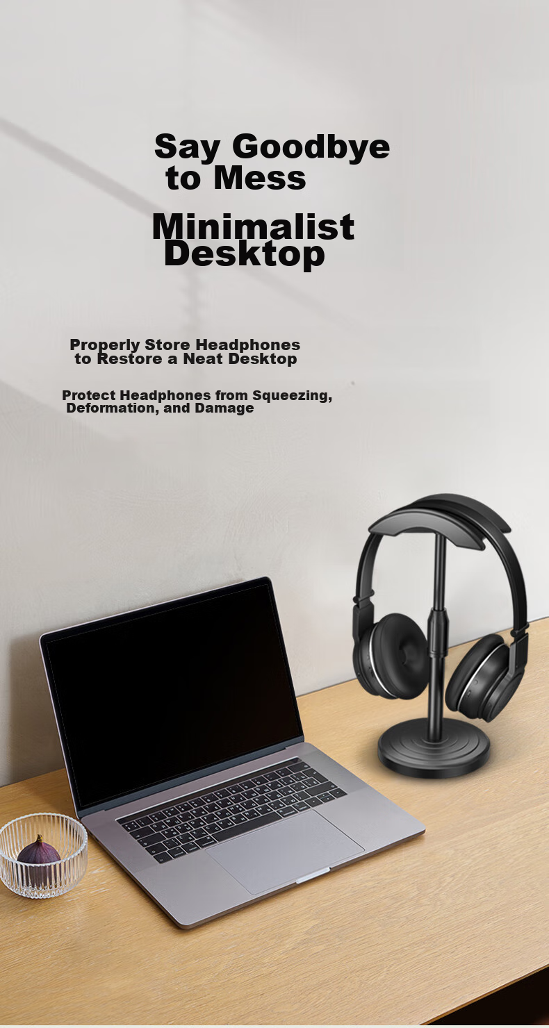 Masentek Headphone Stand, Computer Bluetooth Headset Gaming Bracket, Controller Storage Hook, Desktop Bedside Wall-Mounted Adhesive Shelf Holder, Universal Black 1