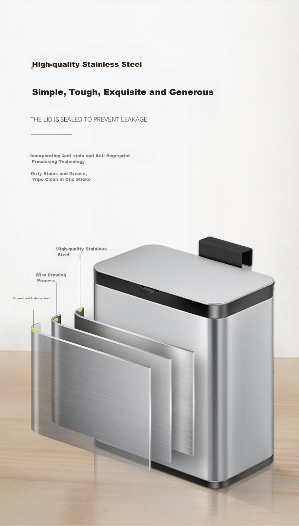 EKO Wall-Mounted Trash Can, 7L Cream White, Household with Lid, Stainless Steel, for Kitchen And Bathroom, Large Size, Recommended by Zhang Ruoyun, Model 9008 5