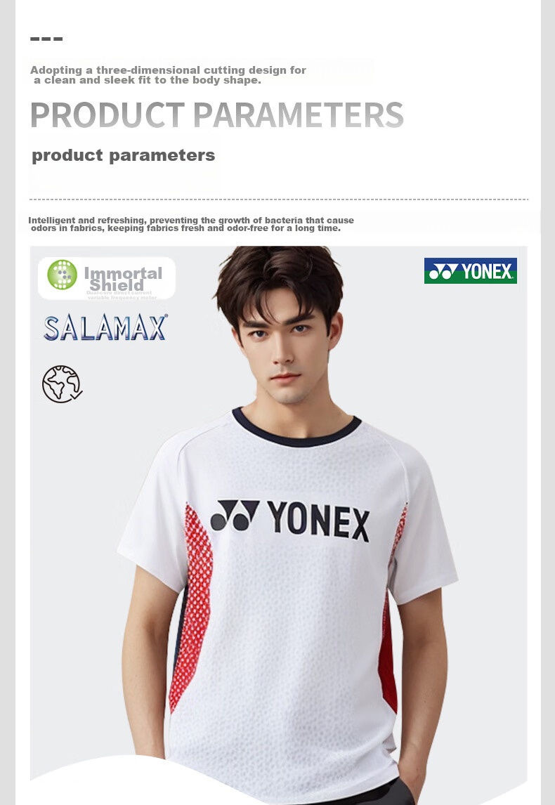 YONEX Badminton Shirt for Competition Training, Running, Fitness, Sweat-Wicking, Breathable Short Sleeve for Women 210284BCR White O 4