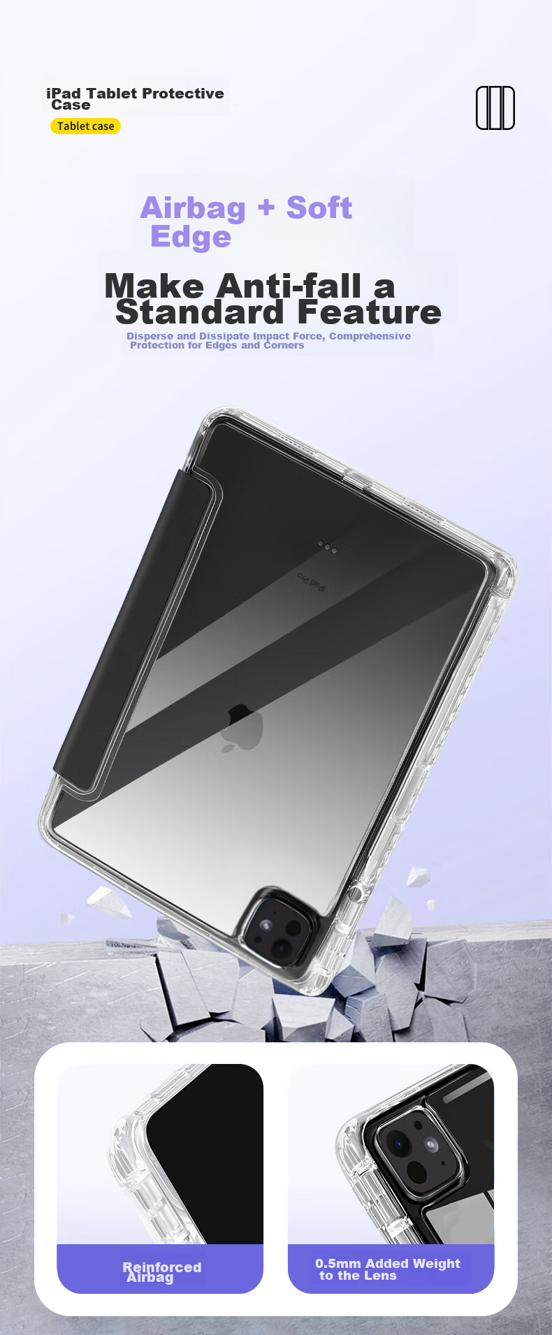 BUBM IPad Pro 2024 Tablet Case, 13-Inch Clear Acrylic Anti-Bend Protective Cover with Pencil Holder, Compatible with Apple M4 Chip Tablet, Stand Design, Cloud Gray 5
