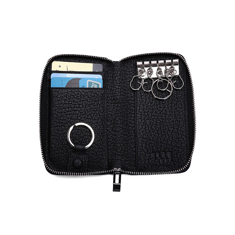 ELLE HOMME Business Men's Leather Key Case, Large Capacity Card Holder And Key Pouch for Men, ED787505352, Black