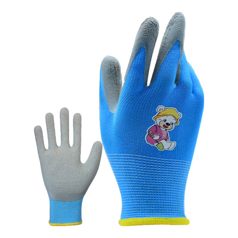 Lugong Gloves for Camping, Hiking, Anti-Pinch, Waterproof, Pet Gardening, Bear Small Palace No. 4 Blue Size 5-7 Years Old