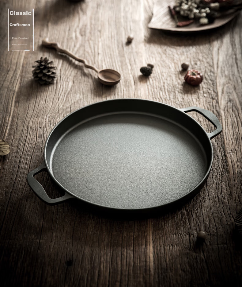 Dianjiang Cast Iron Frying Pan, Flat Bottom Pan, Outdoor Barbecue Plate, 34cm Uncoated Iron Plate, Grilled Meat And Steak Pan, Pancake Griddle 8