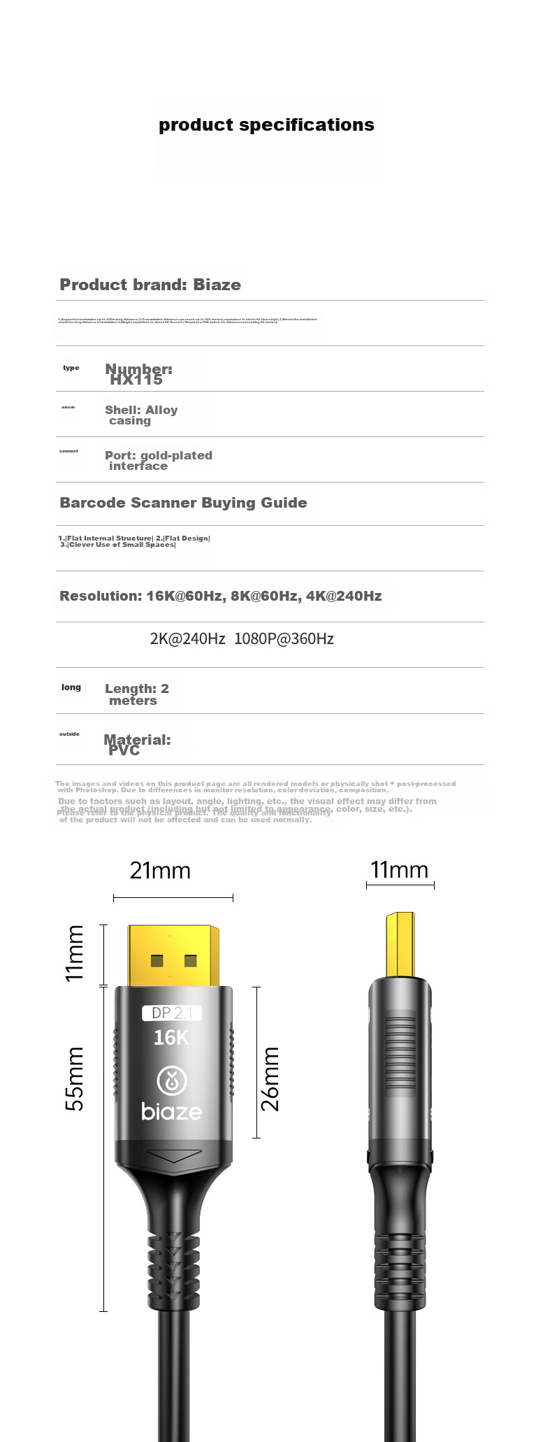 BIAZE DP Cable Version 2.1, 2 Meters, 16K High-Definition Gaming 240Hz High Refresh Rate Compatible with 1.4/1.2 DisplayPort, Laptop Graphics Card to Monitor Video Connection Cable 19