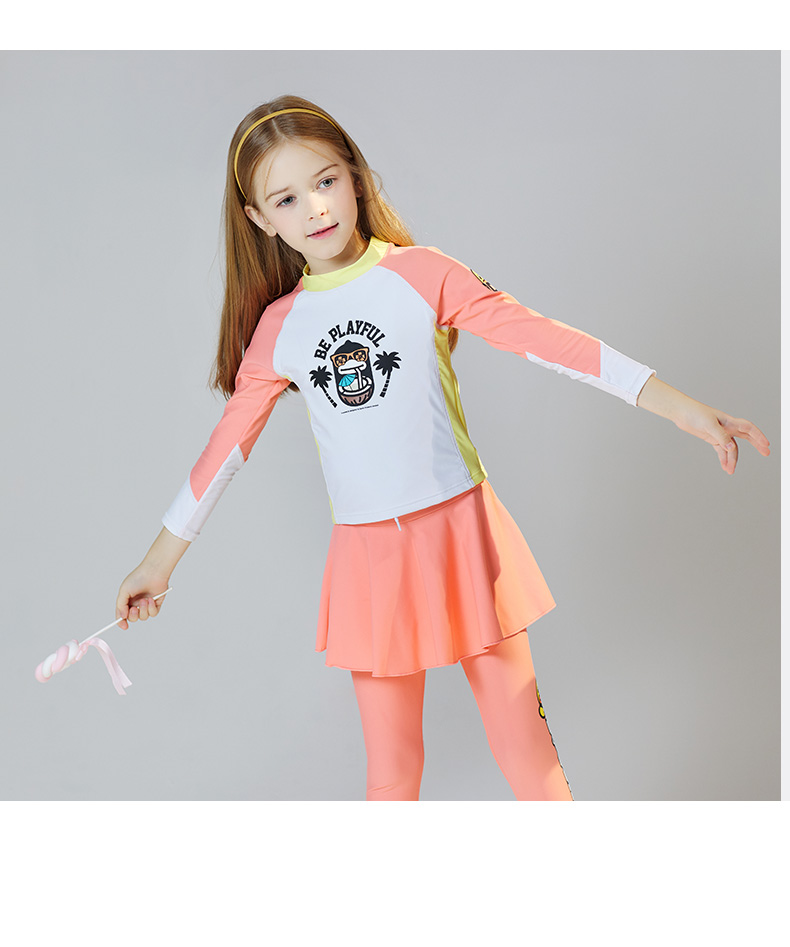 B.Duck Children's Two-Piece Swimsuit, Girls' Sun Protection Surfing Suit with Long Sleeves And Pants, Warm Hot Spring Swimwear 12