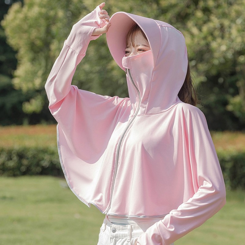 GLO-STORY Sun Protection Clothing for Women, Long-Sleeve Hooded UV-Resistant Jacket, Outdoor Anti-UV Shawl, WST114059