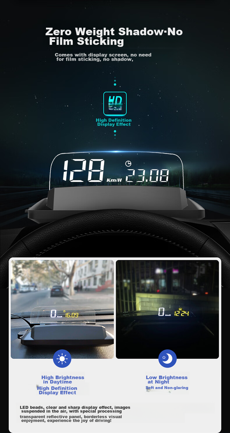 Zianpingxian (ActiSafety) H400S Blue And White HUD Head-Up Display, In-Car OBD Driving Computer, Floating Display 3