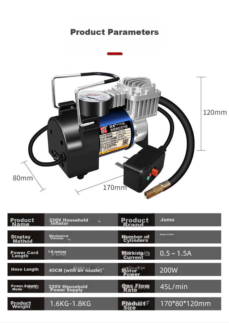 Jumu Home And Car Air Pump Electric Bicycle Basketball Inflator New Energy Vehicle Tire Inflation Pump 220v 10