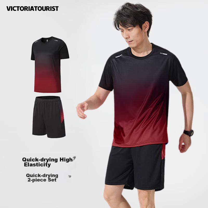 VICTORIATOURIST Sports Set for Men And Women, Indoor Fitness Wear, Quick-Dry Short-Sleeve T-Shirt, Badminton And Basketball Training Shorts, Running Gear
