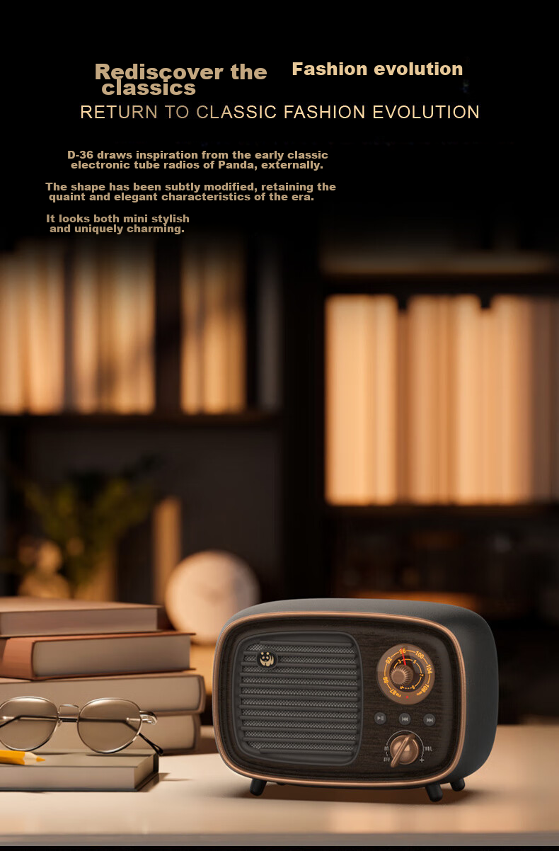 Panda 1936 D-36 Retro Radio Bluetooth Speaker with Card Slot, Rechargeable Semiconductor Portable Speaker, Holiday Gift for Elderly 4