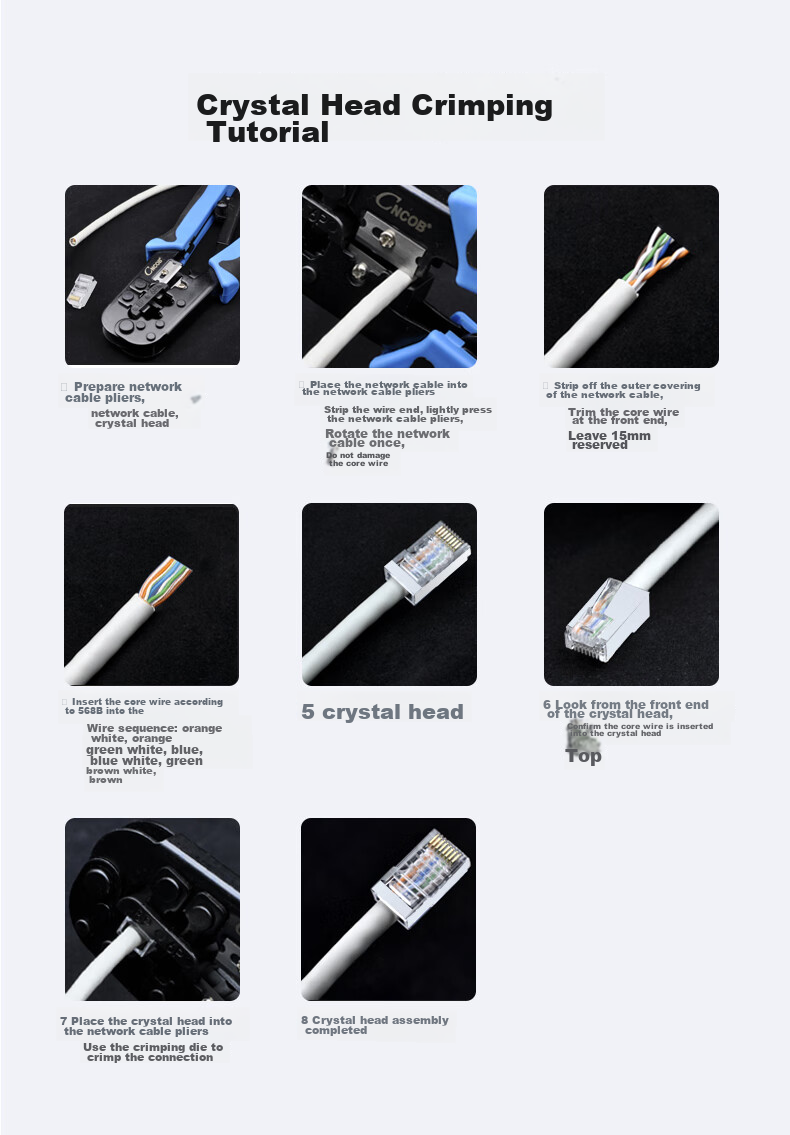 CNCOB Cat5e Shielded Crystal Head, Gold-Plated Pure Copper, Cat5e Home Network Monitoring RJ45 Cable Connector, Cat5e Crystal Head, 30 Pieces/bag, CN-1001P 13