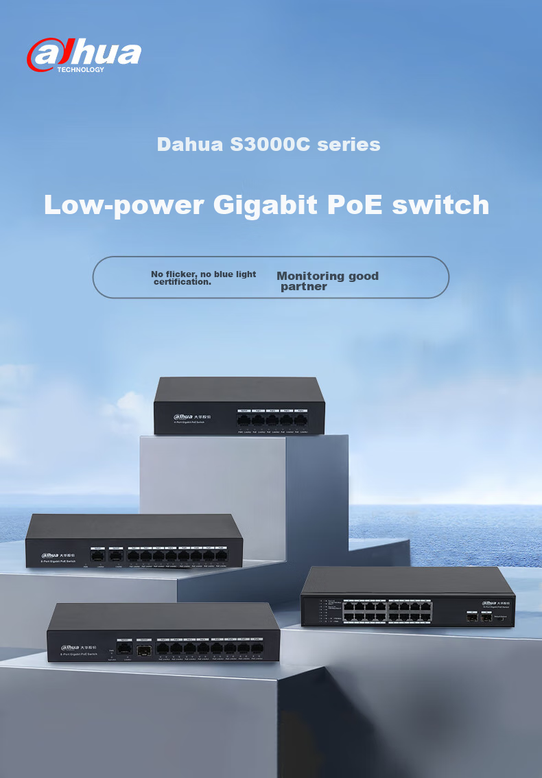 Dahua 8-Port Gigabit PoE Switch, 65W, 8 PoE Ports with 10 Total Ports, Wireless AP Monitoring Network Cable Splitter, Rack-Mountable Small Switch with Steel Shell 1