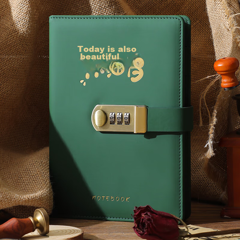 Jiaranheng Inspirational Password Lock Notebook, A5 Size with Password Lock, Creative Inspirational Cover, Journal for Adults, Diary for Business, Simple Office Stationery, Customizable - A5 Gree