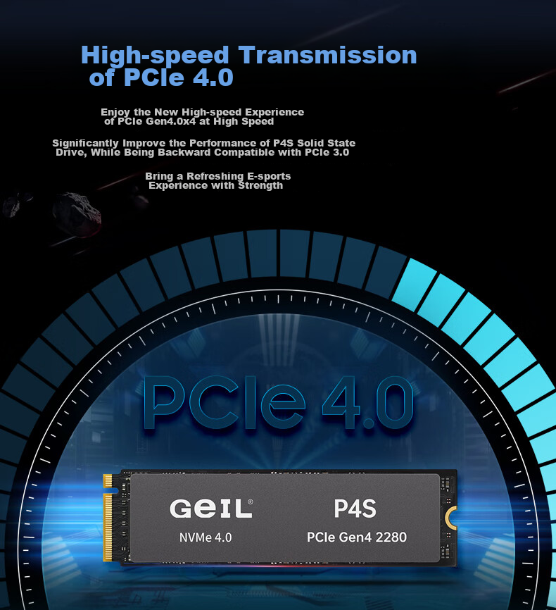 GEIL Jinbang 1TB SSD, M.2 Interface (PCIe 4.0 X4), NVMe SSD Gaming High-Performance Version, High-Speed 7450MB/S, P4S Series 4