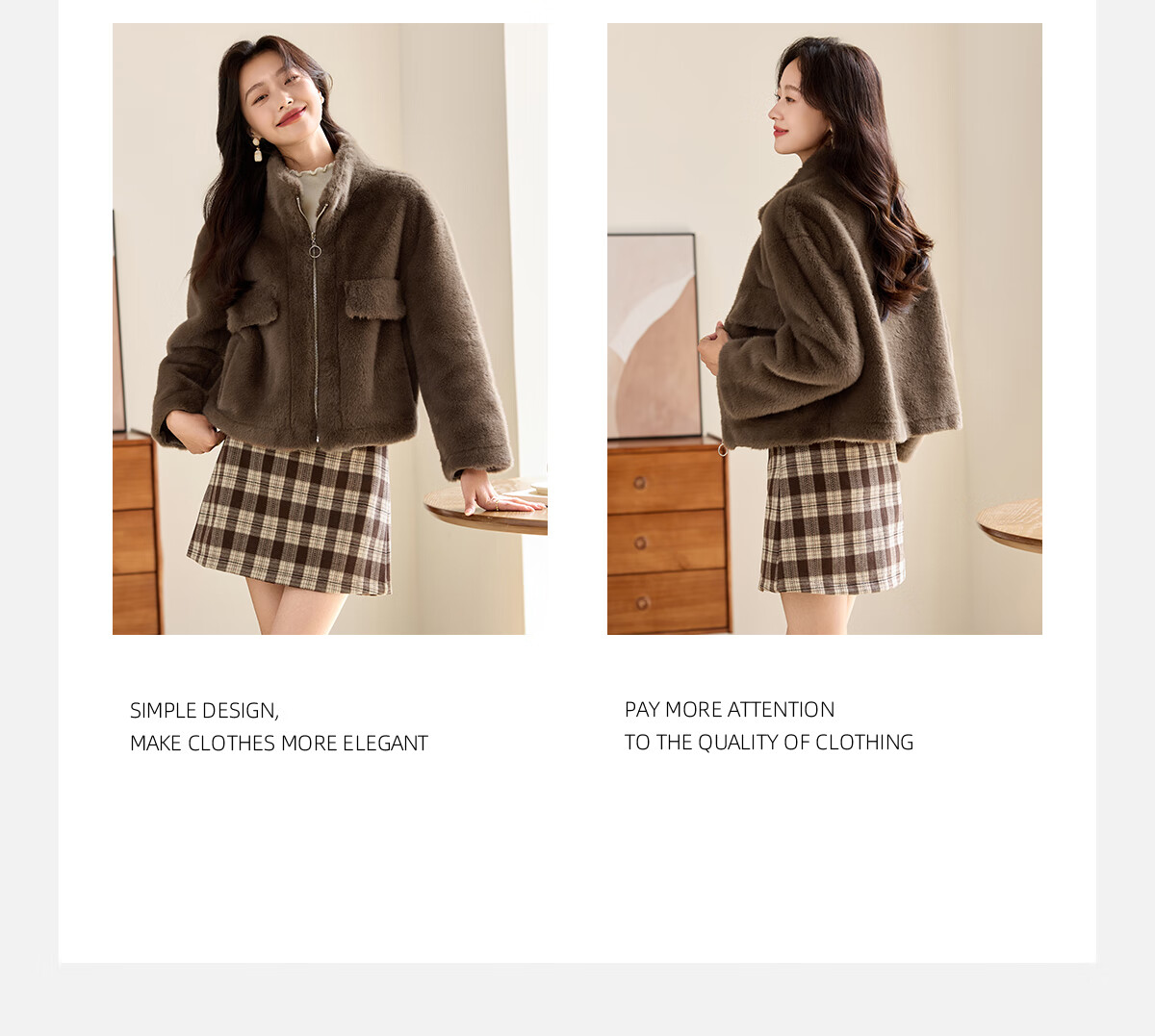 PinCai Women's Vintage Solid Color Short Fleece Jacket with Stand Collar P144U4008 4
