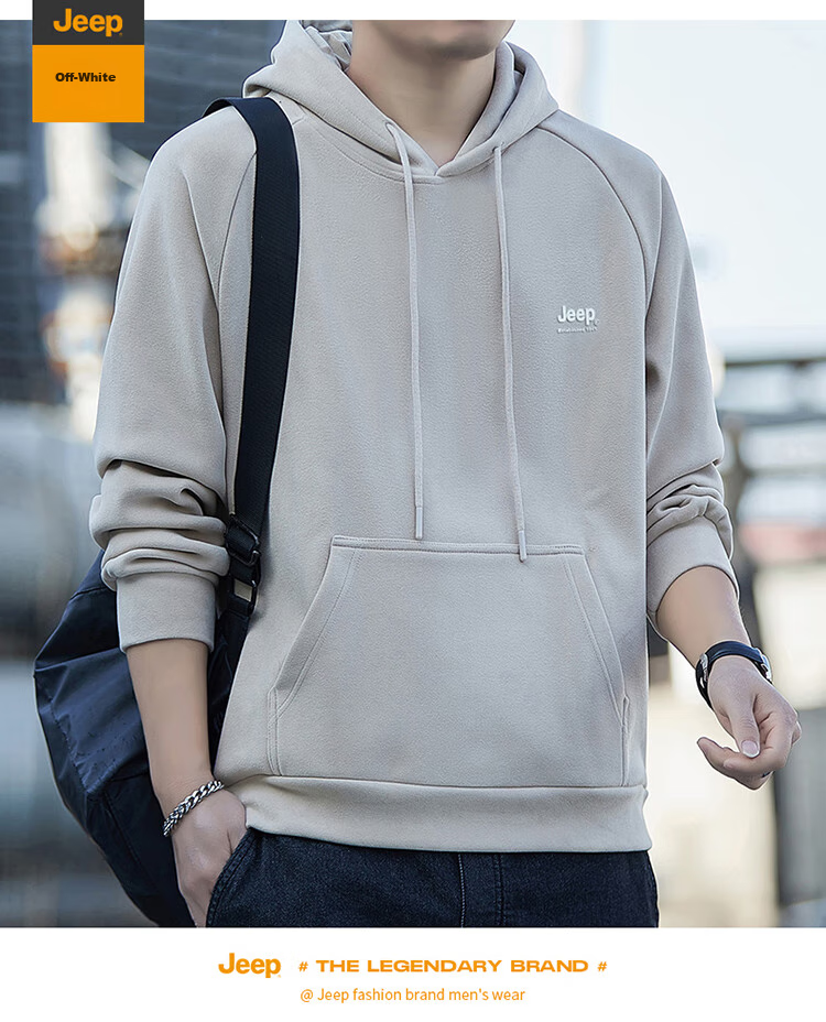 JEEP Hoodie for Men, Spring And Autumn Season, Loose-Fitting Long-Sleeve T-Shirt, Trendy Heavyweight Clothing for Men, Black, XL 21