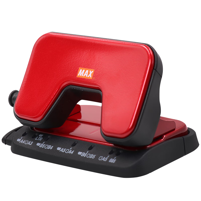 MAX Multi-Purpose Two-Hole Puncher, Labor-Saving Office File Round Hole Punching Machine (15 Sheets/65g), DP-15T, Red