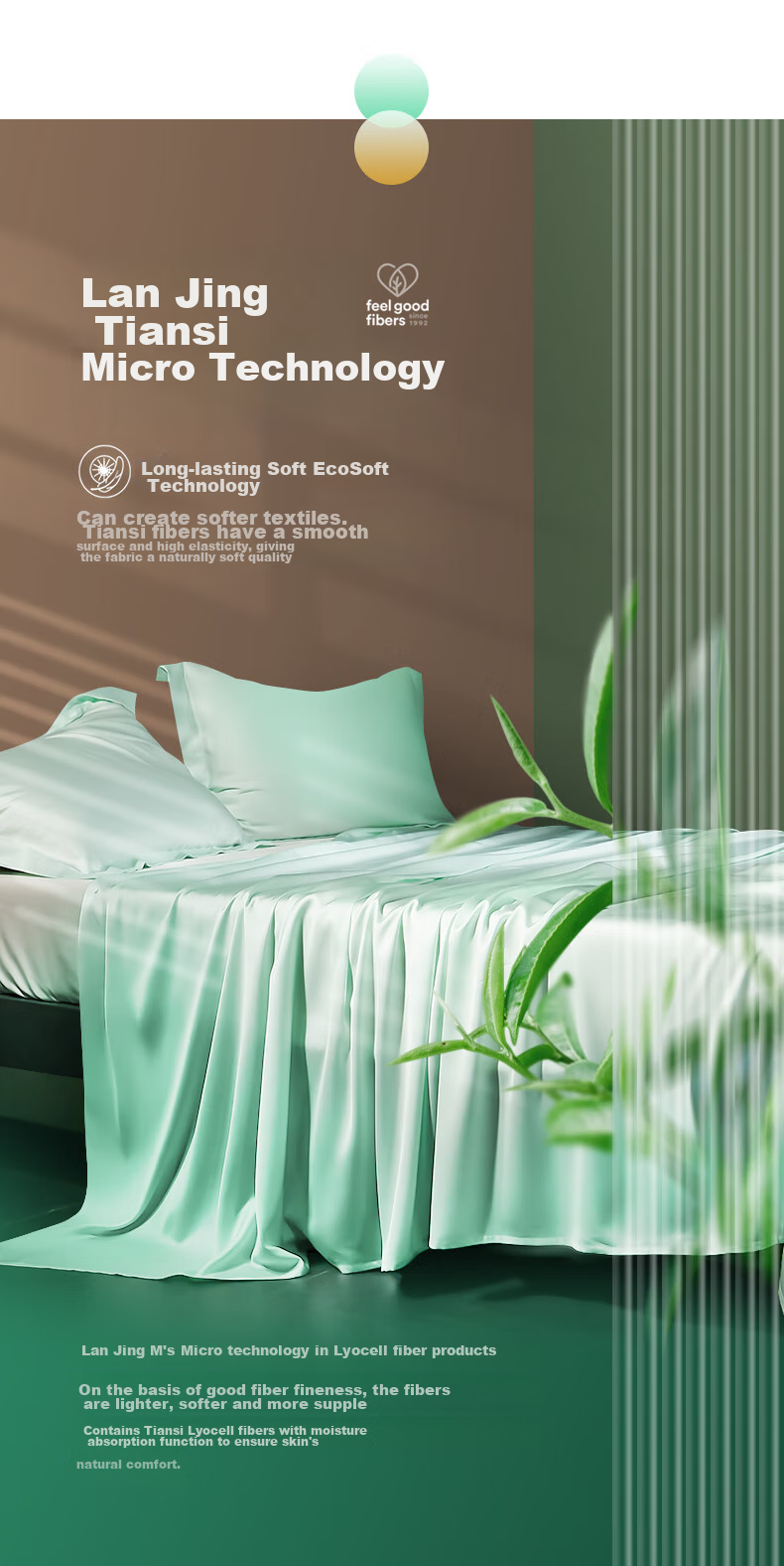 La Torretta Tencel Four-Piece Bedding Set, 60s Lyocell Ice Silk Summer Bedding Duvet Cover And Sheet Set, Stream Green, for 1.8/2.0 Meter Bed 5