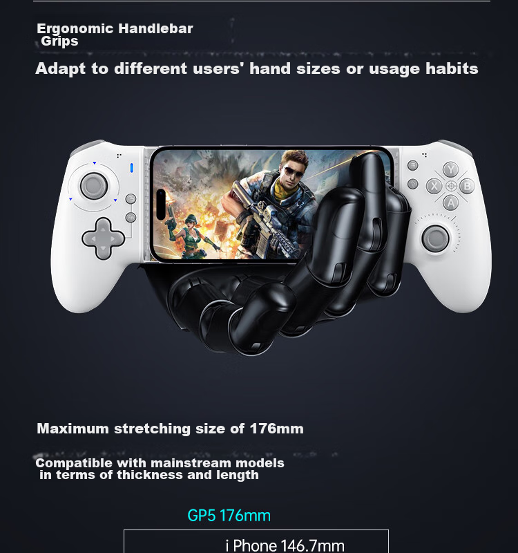 MACHENIKE GP5 Wired Bluetooth Mobile Game Controller, Extendable Gamepad for Android Switch, Apple Ios, Genshin Impact, Arknights, DNF, Gray 14