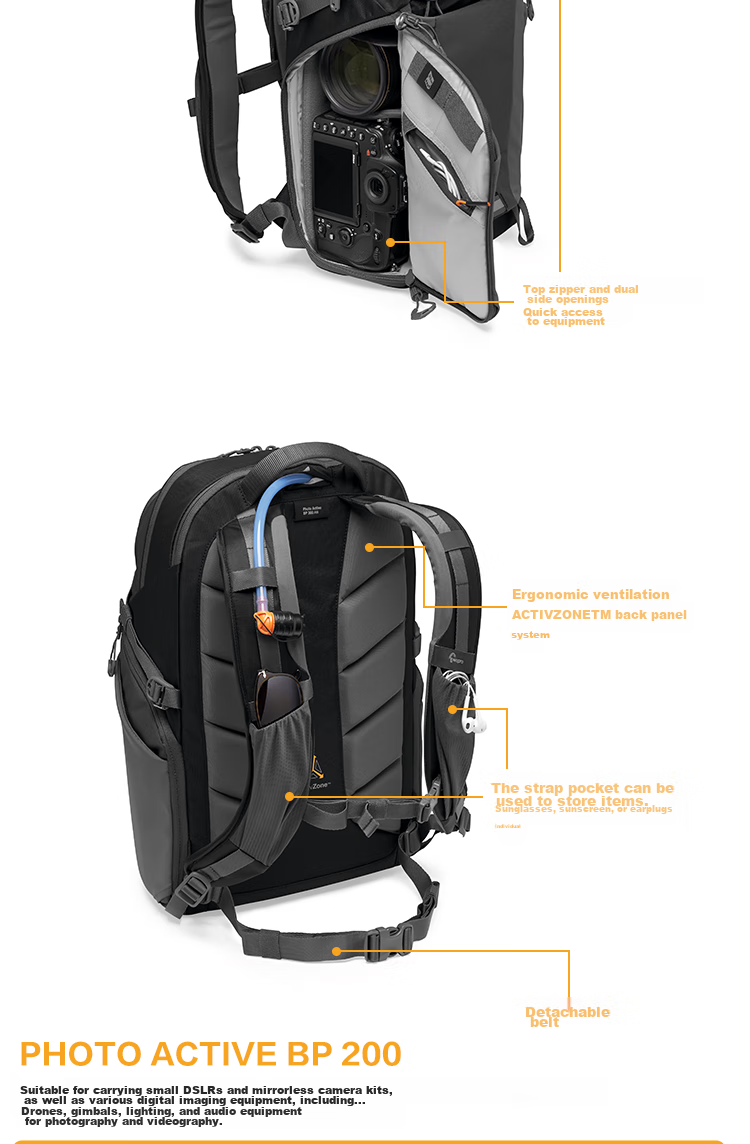 LOWEPRO Photo Active BP 300 AW Pulsar Series Large Outdoor DSLR Camera Backpack for Canon Sony Digital Mirrorless Cameras Men Black Blue LP37253-PWW 10