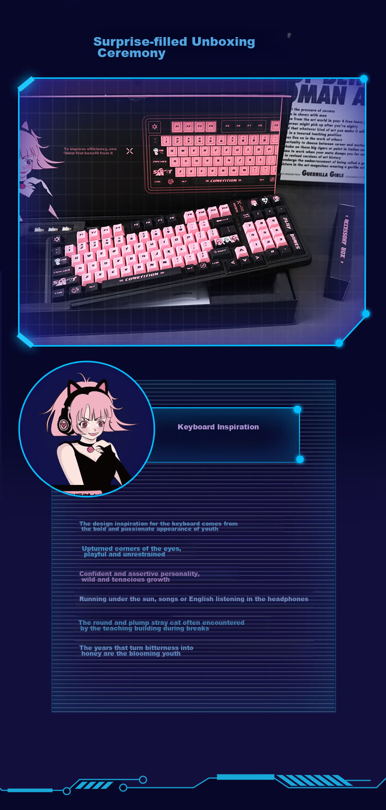 AUSDOM 98Pro Five-Sided Hot Melt Mechanical Keyboard, Gaming E-Sports Three-Mode Bluetooth Wireless Office Customizable Full-Key Anti-Ghosting High-Aesthetic Gift Keyboard 98 Keys - Meow Sound Party 3