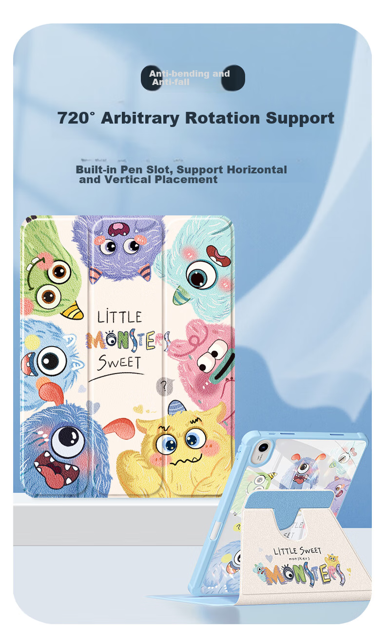 Asiwa Protective Case for Huawei MatePad Pro 12.2, Compatible with 2025/2024 Models, 12.2-Inch Tablet with Pencil Holder, 360-Degree Rotating, Horizontal And Vertical Support, Cartoon Anti-Drop And Anti-Bend Design, Tri-Fold Style 1