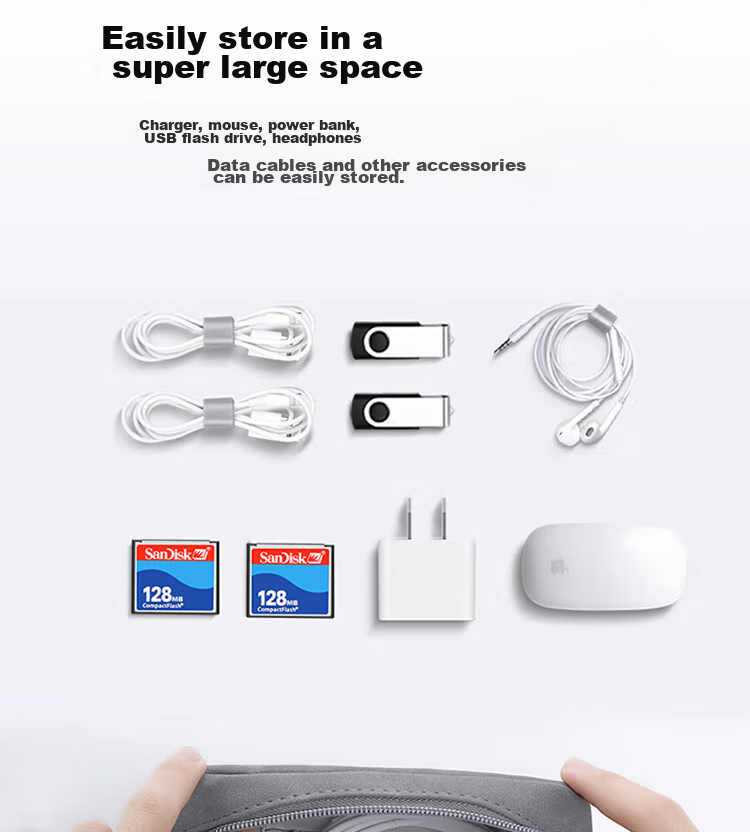 ESCASE Bluetooth Headphone Digital Storage Box, Multifunctional Large Capacity Storage Bag, Data Cable Charger USB Drive Memory Card Earphone Accessories, Compact Shockproof Stress Relief Light Gray 3