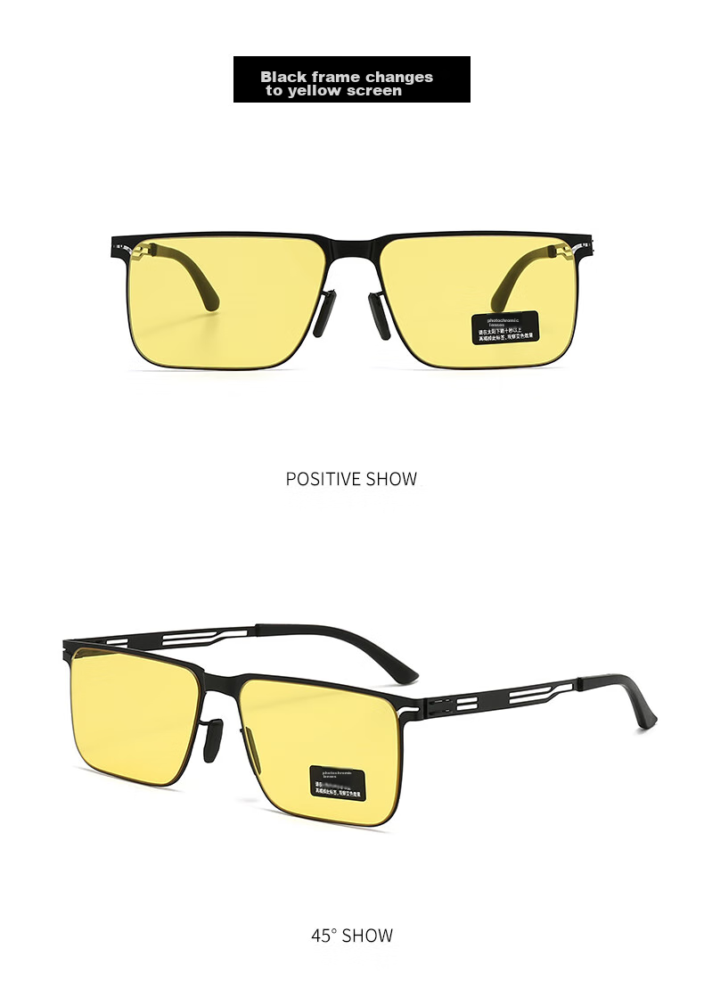 Boliliangpin High-Definition Sunglasses for Men, Driving Goggles, Car Sunglasses, Anti-Blue Light Photochromic Lenses, Yellow Photochromic Lenses 12