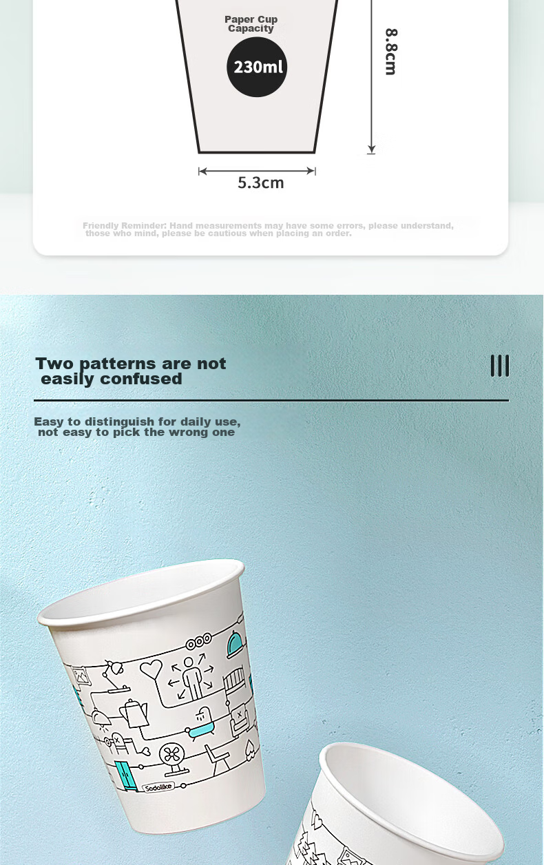 Sodolike Shangdao Disposable Paper Cups, 230ml Thick Paper Cups, Pack of 100, for Office, Business, And Home Use 4