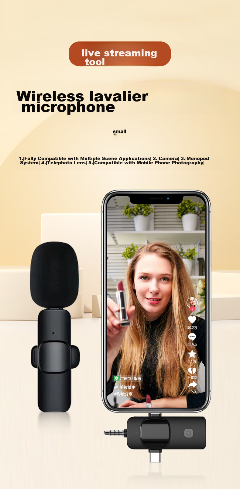 Masentek K1 Wireless Lavalier Microphone, Live Streaming Headset, Host-Specific Microphone, Recording And Amplification Device, Small Bee One-To System, Suitable for Smartphones, Computers, And Canon Cameras 1