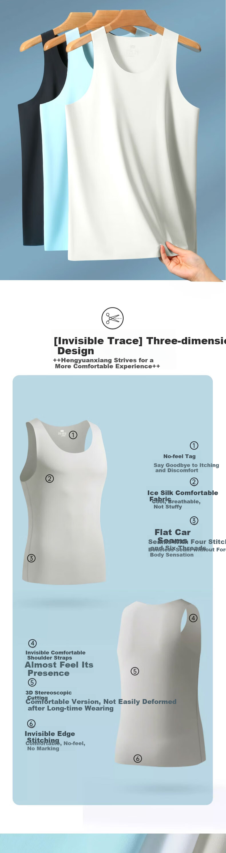 Hengyuanxiang Men's Tank Top, Seamless Undershirt, Ice Silk, Large Size, Loose Fit, Sleeveless, Inner Wear, Sweat-Absorbing Shirt for Autumn, Titanium White 8
