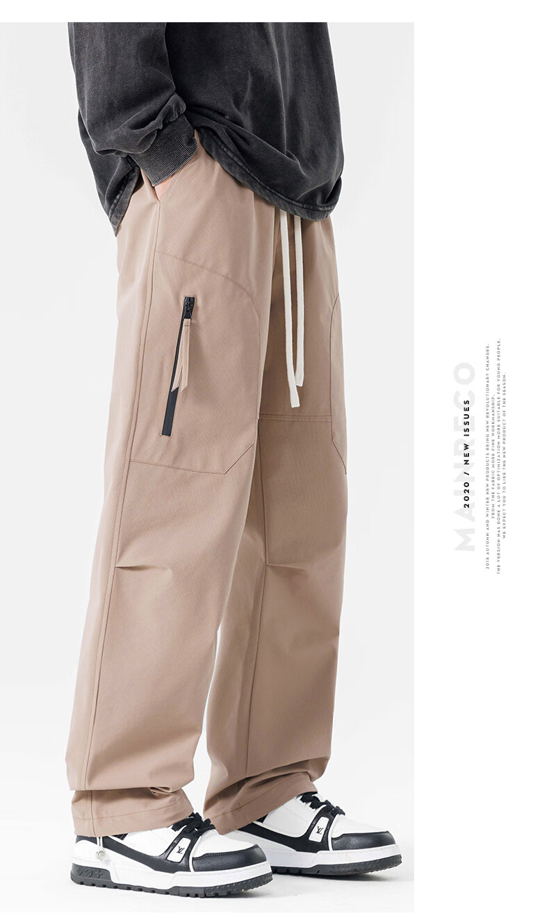 Dingfengbaoluo American-Style Functional Cargo Pants for Men, Summer Versatile Loose-Fit Trendy Outdoor Hiking Casual Trousers DFK35 Apricot Color 2XL 18