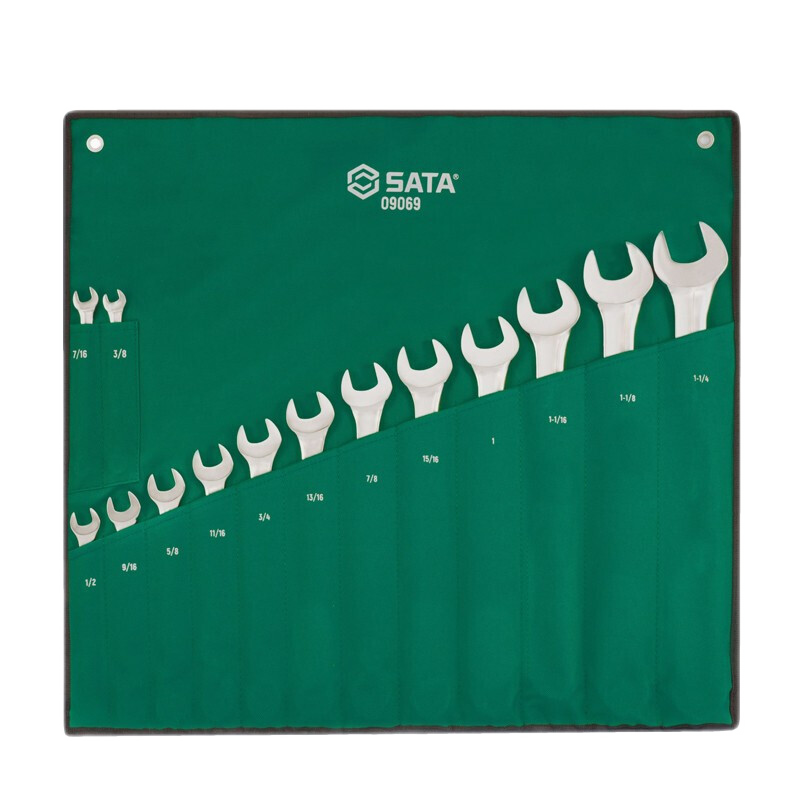 SATA 14-Piece British Standard Fully Polished Dual-Purpose Wrench Set, British Standard Open-End And Box-End Wrench Set, 09069
