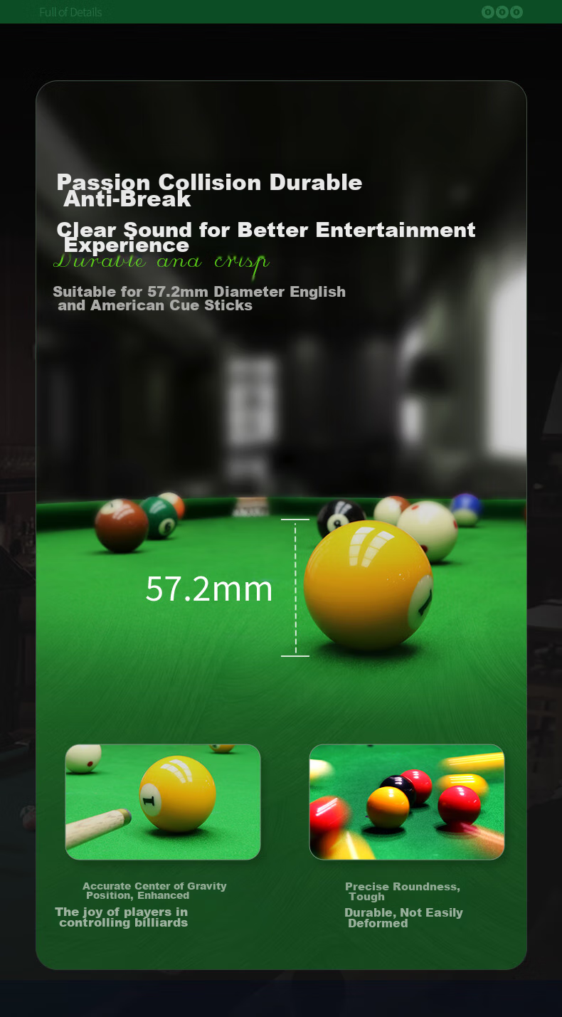 JEEANLEAN Billiard Ball, Chinese Eight-Ball Table Standard 57.2mm 8A Crystal Ball for Training 5