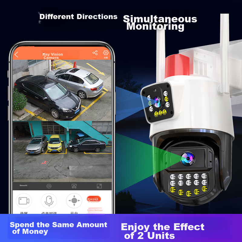 Luowice Wireless AI Dual Camera Outdoor Home WiFi Network Remote Rotating HD Surveillance Camera with Night Vision Panoramic View And Two-Way Audio for Rural Monitoring And Home Security, 360-Degree Coverage